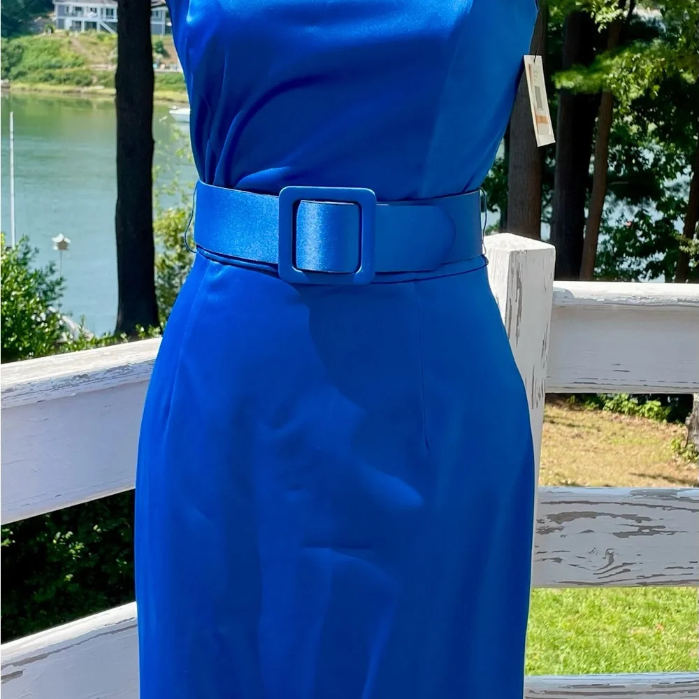 RARE NWT Ellen Tracy Vibrant Blue Pin Up 40’s Style Belted Dress Size: 2P - Picture 7 of 16